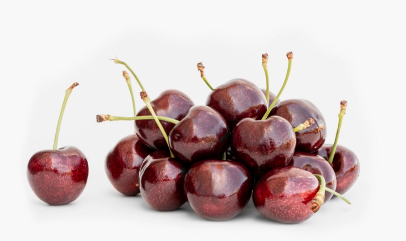 Group of New Zealand cherries on a white background